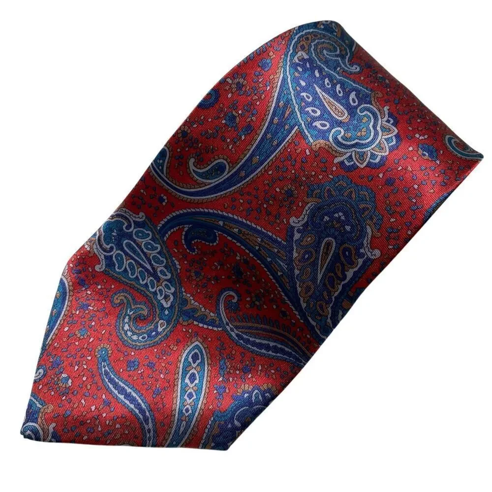 Starcy Ltd. Tie Men's Necktie Paisley Polyester Maroon Blue 80's